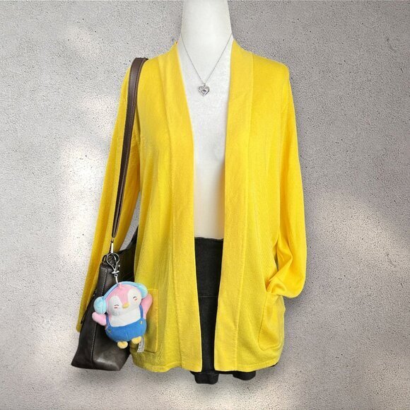 Anne Klein Sweaters - Anne Klein Malibu Open Cardigan Women’s S Yellow Knit Lightweight Preppy Casual